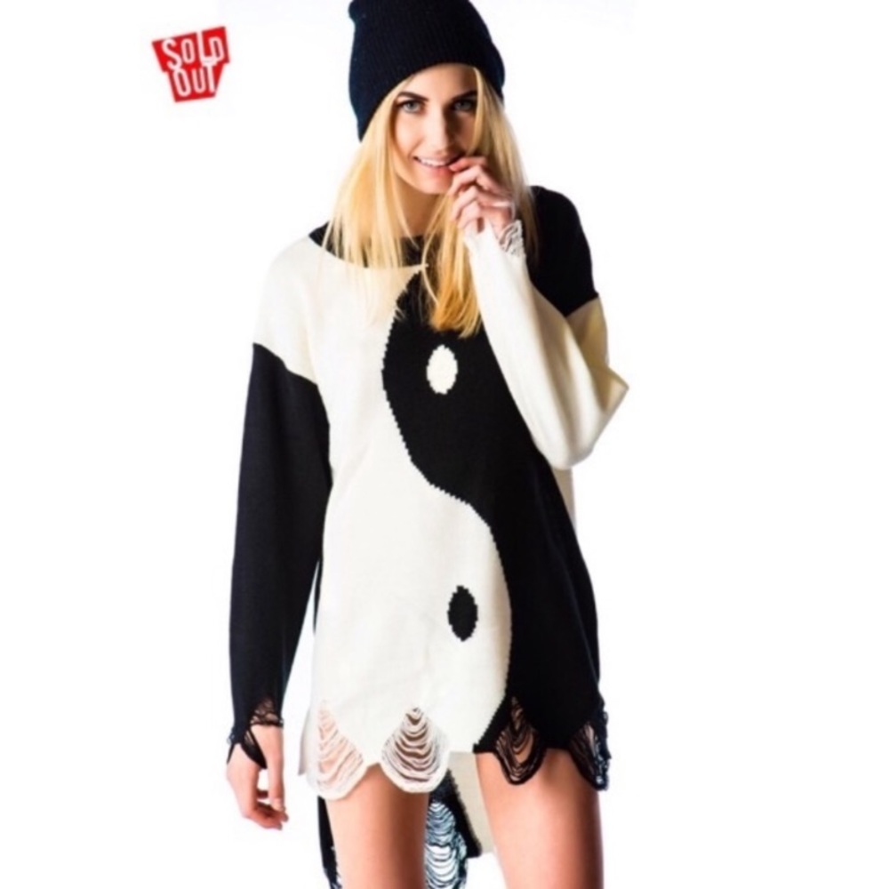 UNIF distressed Ying Yang Sweater dress